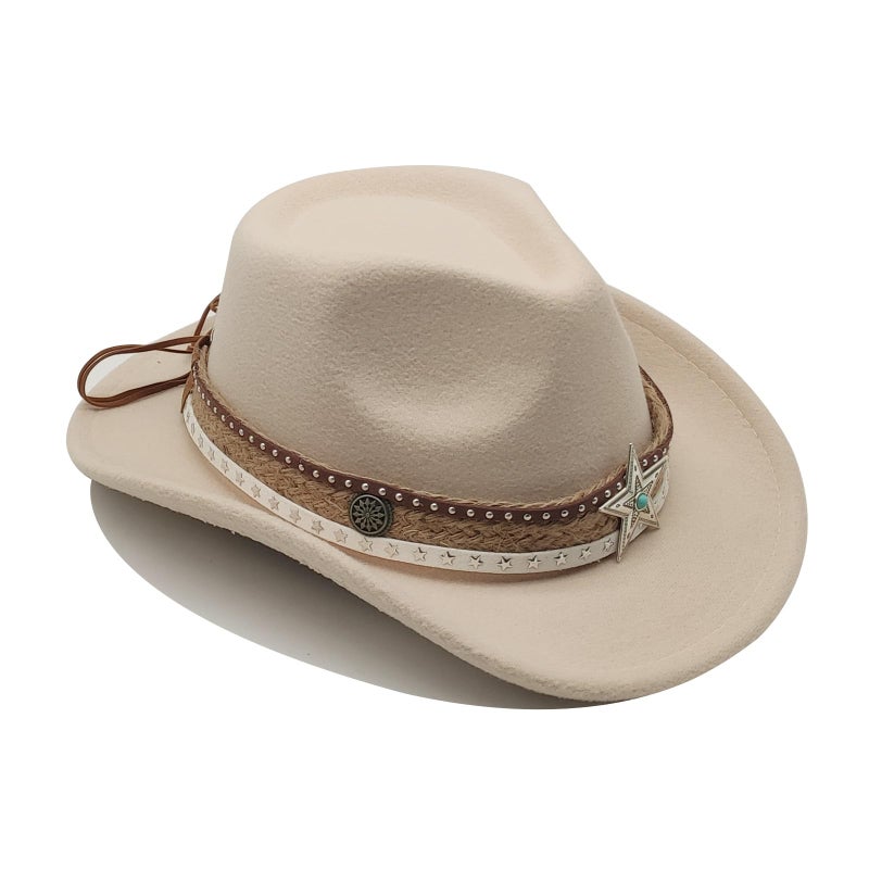 Willheoy Kids Cowboy Hat for Boys Girls Western Cowgirl Hat with Buckle Belt Wide Brim Fedora Hat Dress Up Costume Beige - Image 4